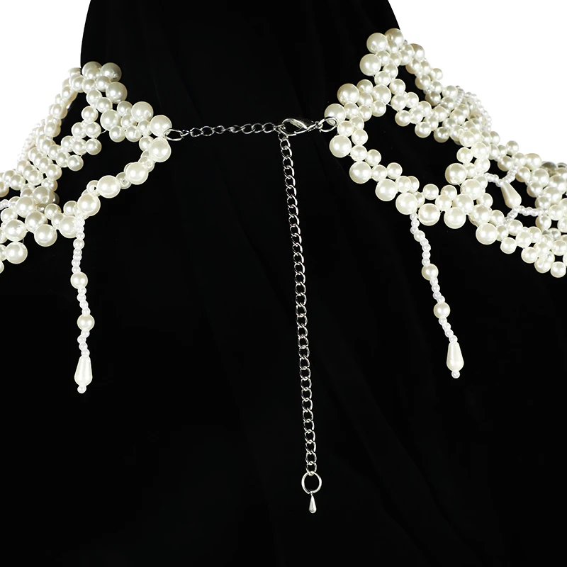 Vintage Bride pPearl Shoulder Chain Jewelry Hollow Out Hand Woven Body Chain for Women Imitation Pearl Necklace