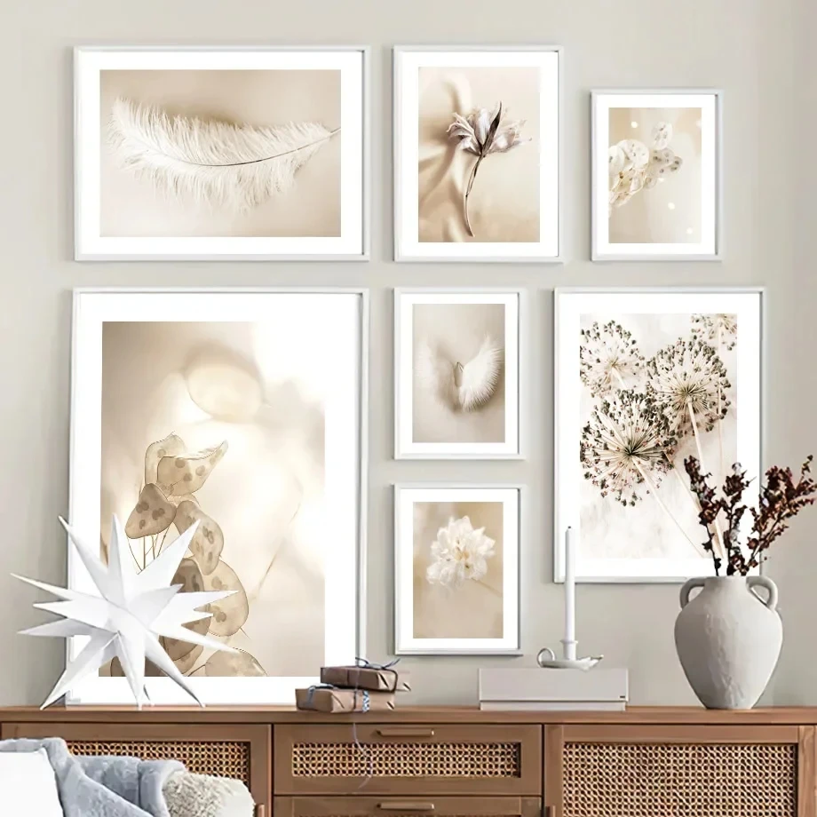 Beige Dried Flower Dandelion Reed Feather Posters And Prints Canvas Painting Nordic Wall Art Pictures For Living Room Home Decor