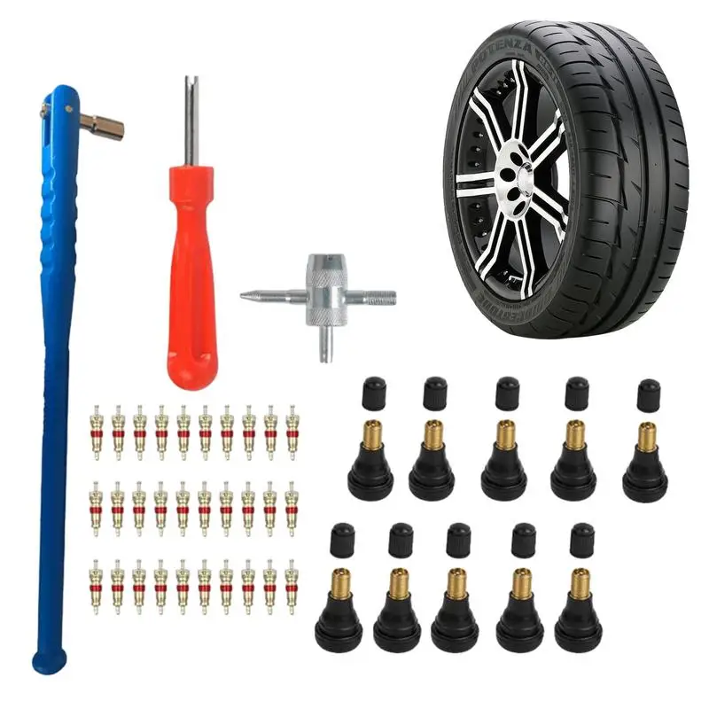 

Car Tyre Valve Removal Tool Auto Truck Bicycle Wheel Repair Tool 43-Piece Sets 4-Way Valve Tool for Cars Trucks Motorcycles