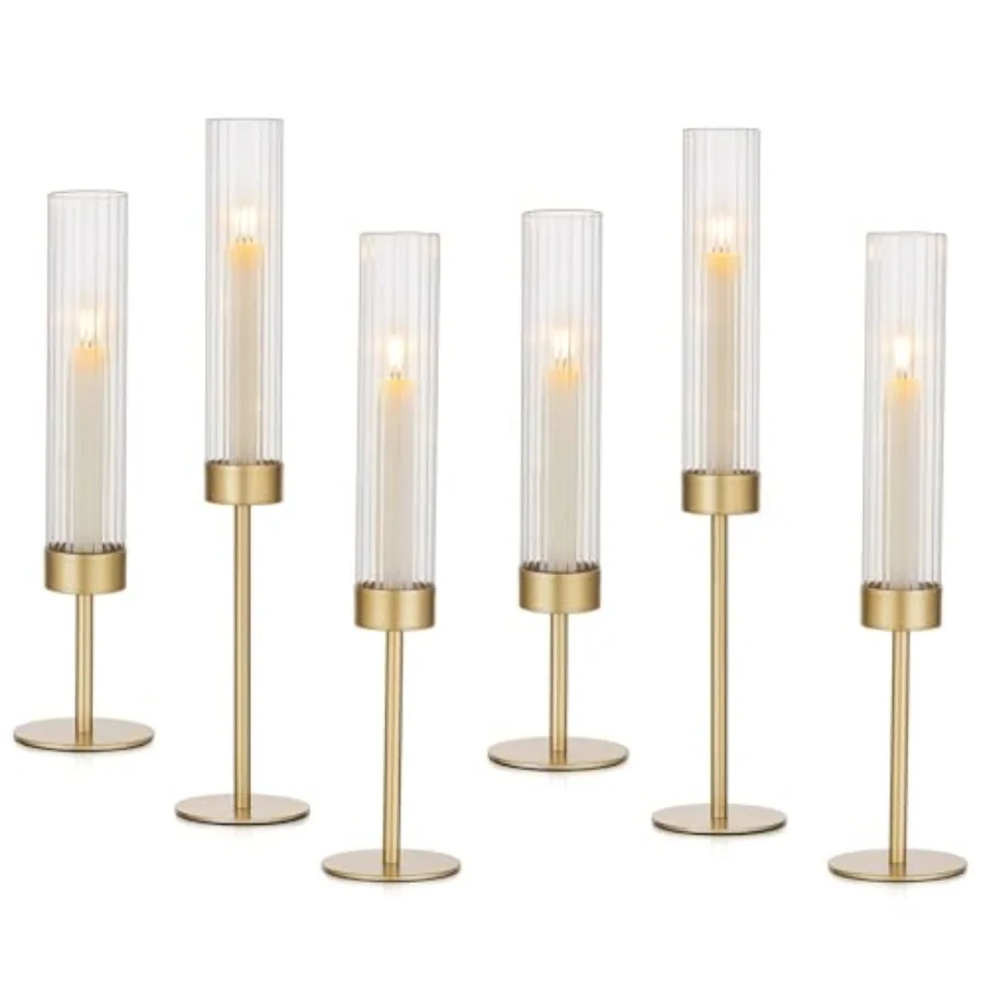 

Hurricane Candle Holders: Brass Candlestick Holders Set of 6 Tall Taper Candle Holders for Candlesticks Candle Sticks Holder De