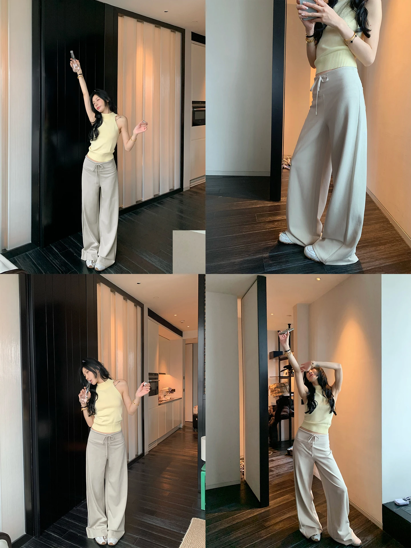 

Casual Loose Wide Leg Pants Draping Walking Pants Spring Summer Lazy Knife Sweatpants Korean Style Natural Waist Knitted Pants