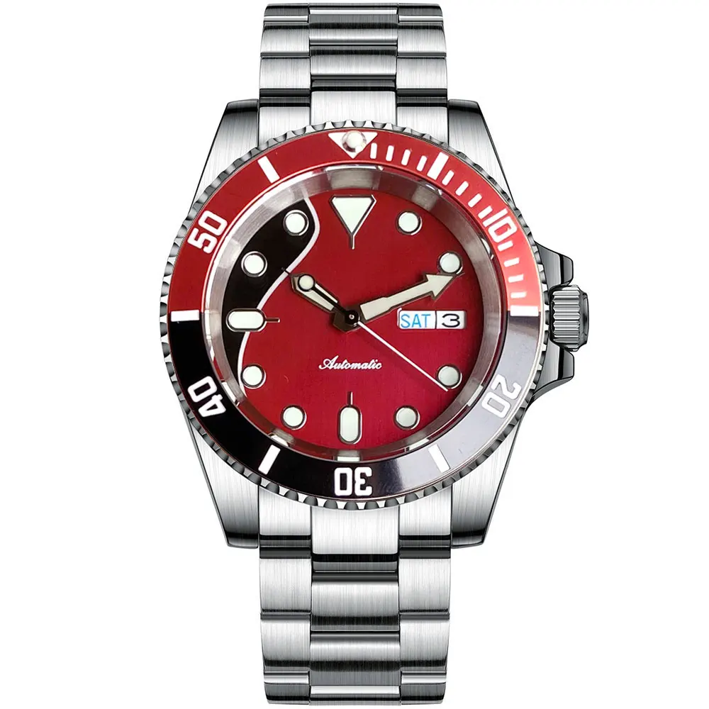 Tandorio 200M Waterproof 40mm Mechanical Diver Watch Men Green Lume NH36 Movement Date Week Steel Bracelet 120 Click Bezel