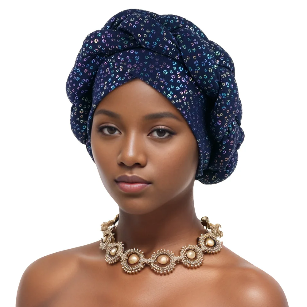 Bronzing Braid African Turban Caps for Women Nigeria Wedding Geles Party Headpiece Auto Gele Headtie Female Head Wraps