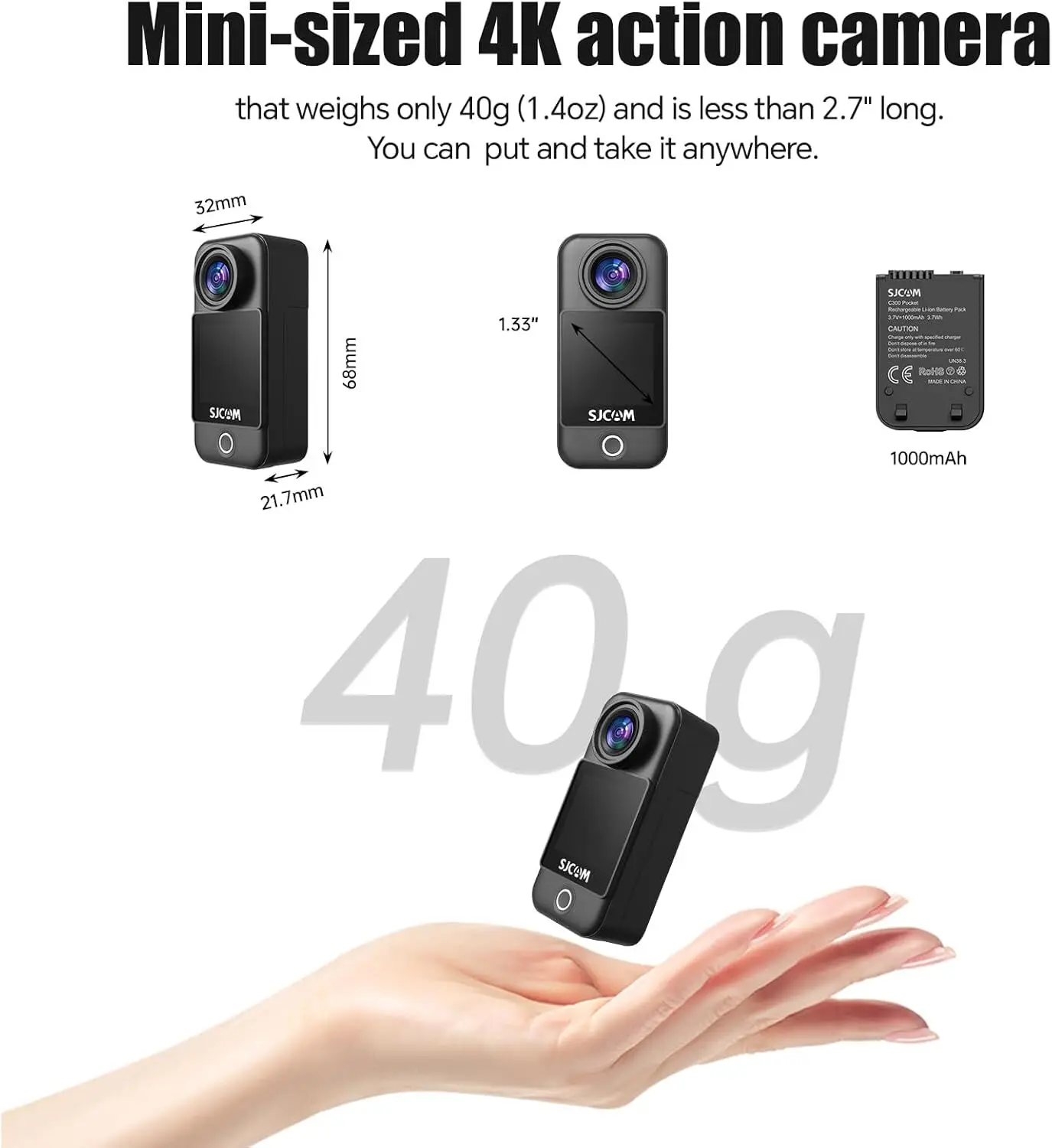 SJCAM C300 Action Camera 4K Magnetic 6-Axis Gyro Stabilization Body Camera - view 3