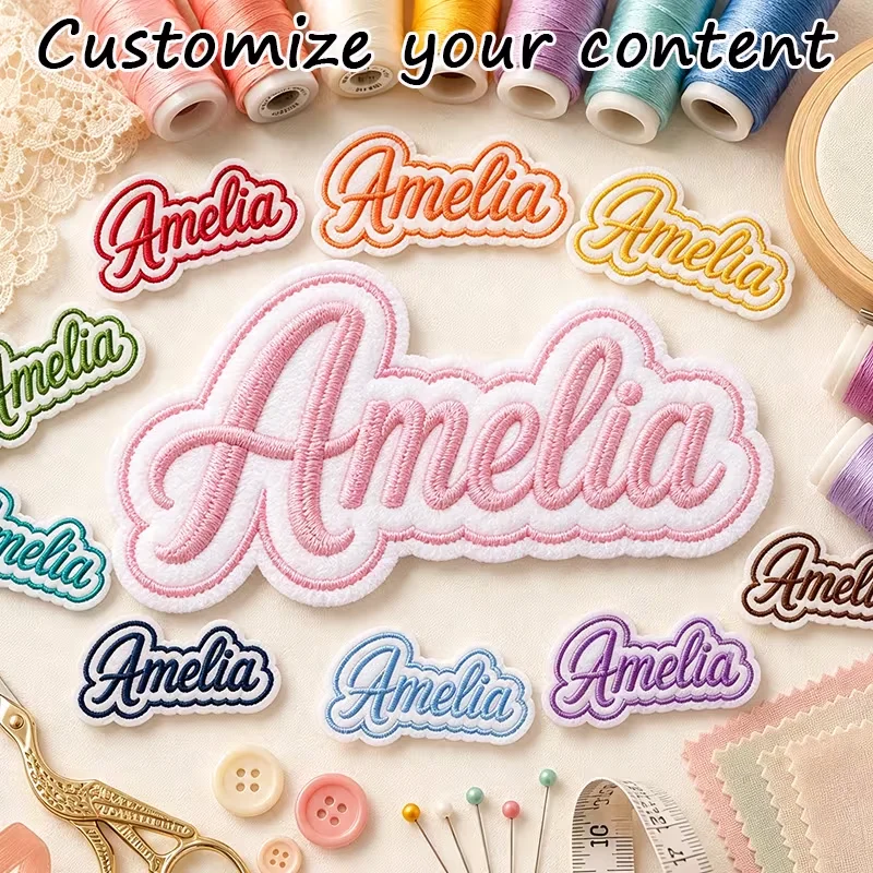 1PC Personalized Irregular Script Name Embroidered Patch Custom Iron On Adhesive Back Name Label For DIY Decor Backpacks Pet Hat