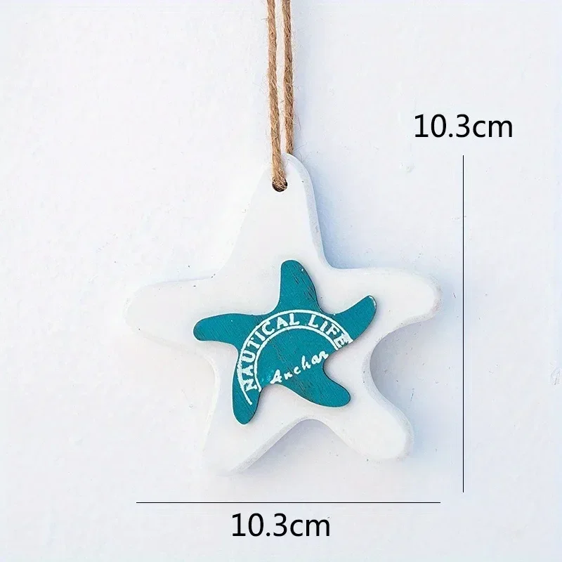 3Pcs/Set Wood Crafts Mediterranean Starfish Hung Fish Nautical Decor Hang Decorated Marine Pendant