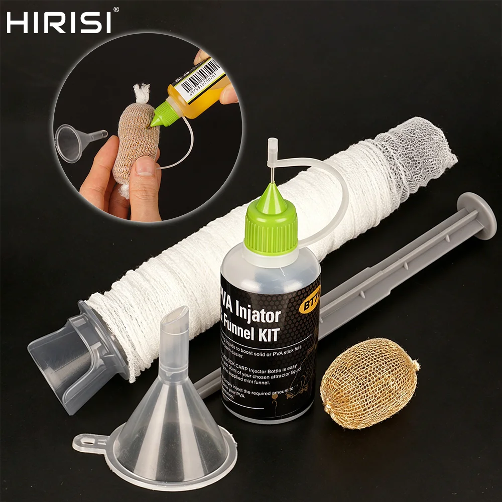 Hirisi Komplettes PVA-Köderherstellungs-Set mit Netz, Nachfüllflasche, Trichter, Karpfenangeln PVA-Köderwerkzeug, Boilie-Köderzubehör