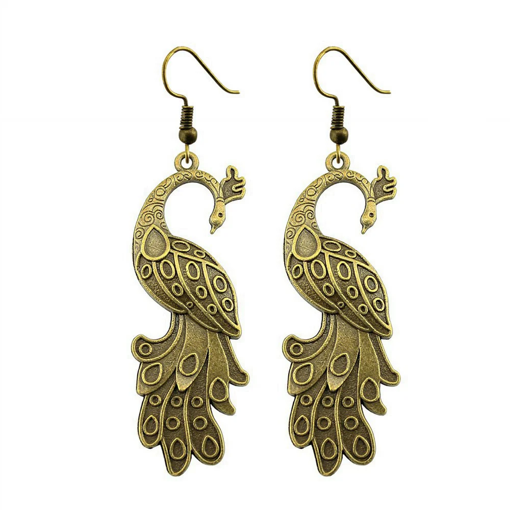 1pair Peacock earrings women Couple pendants charms for jewelry making items hook Size 18x19mm