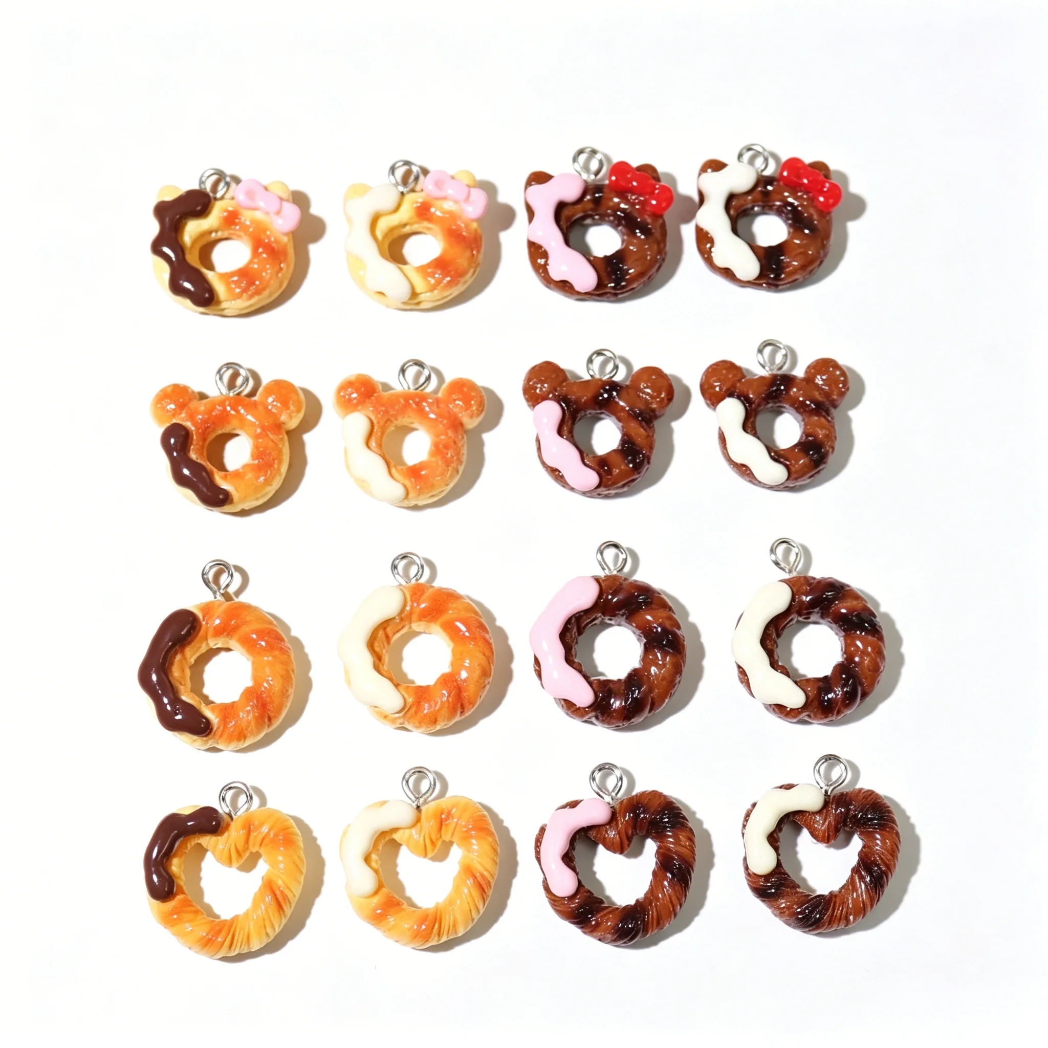 10Pcs Mini Heart & Mickey Donut Resin Pendants Kawaii Food Charms for Handmade Jewelry Accessories