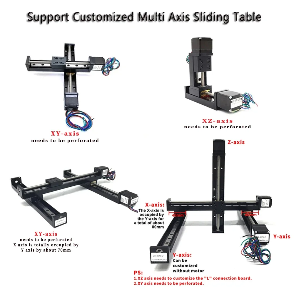 Cnc Gantry T-type Sliding Table Rail Linear 50-300mm Stroke Sliding Table NEMA11 Stepper Motor Kit Linear Guide XYZ Axis