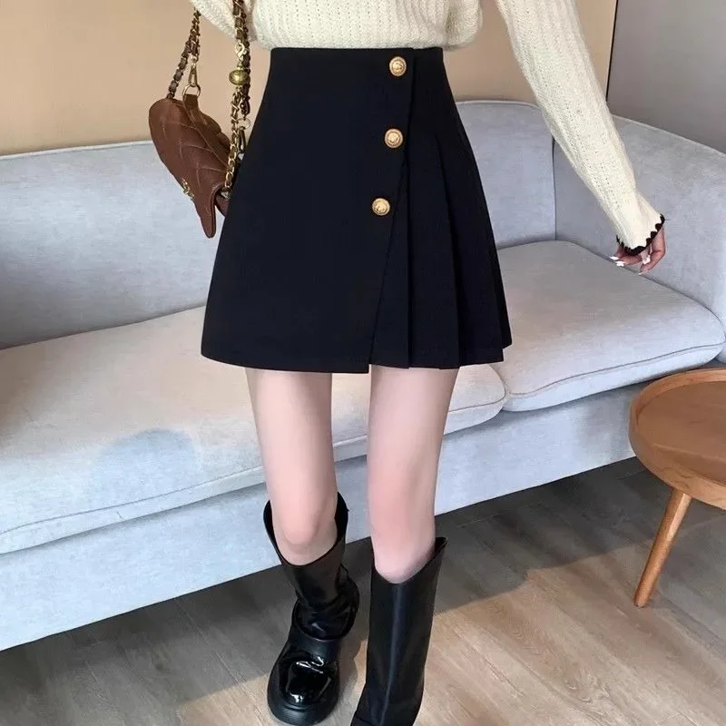 Korean Style Skirts Women Design Button Pleated Fashion Mini Girls Sweet Summer Clothing All-match Simple High Waist New A-line