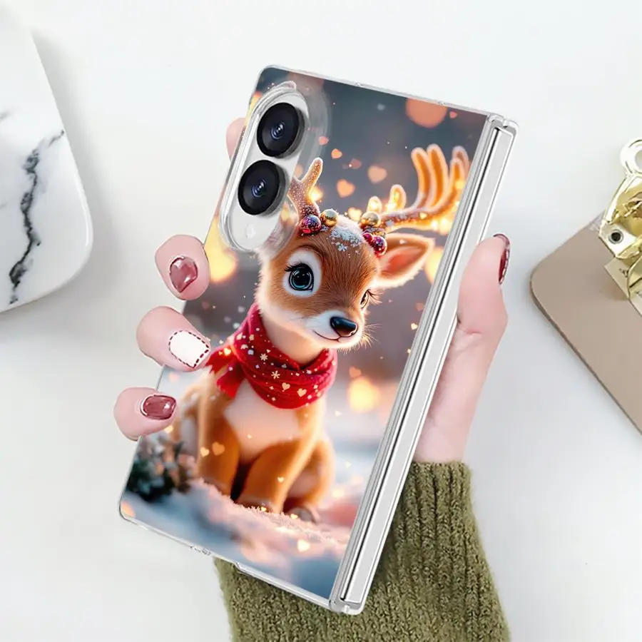 Winter Christmas Deer Case for Samsung Galaxy Z Fold 8 PC Hard Luxury ZFold8 ZFold 8 Phone Funda