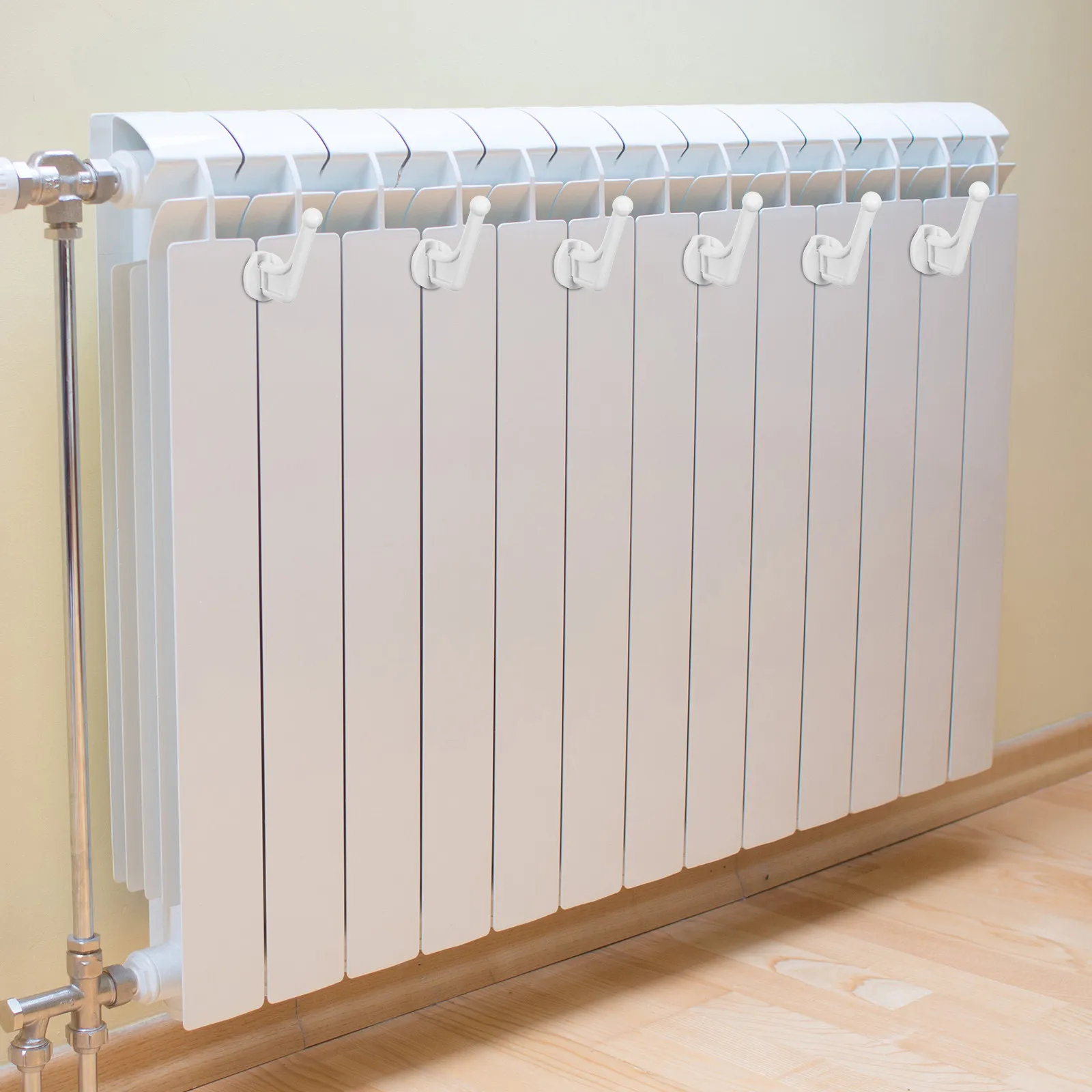 

20Pcs Small Radiator Hangers White Plastic Hooks for Heated Radiators - Space Saving Mounting Hardware Home Garage Storage