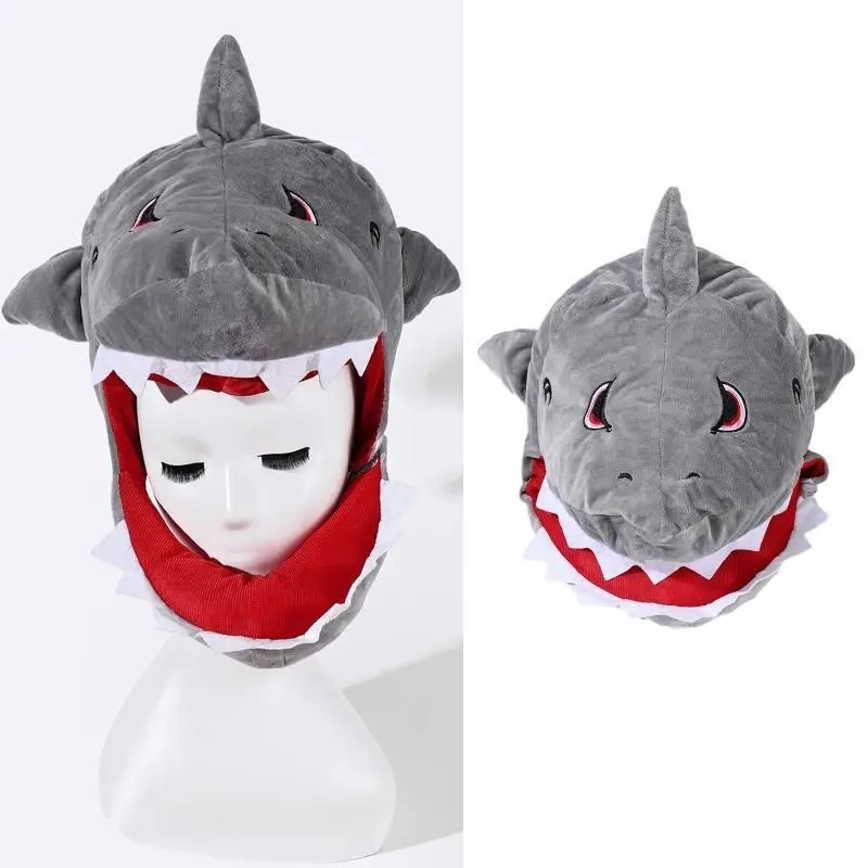 652f漫画ヘッドギアノベルティプラッシュグレーサメの形状帽子ヘッドギアキャップ屋外アクティビティ犬ウォーキングスノーボード