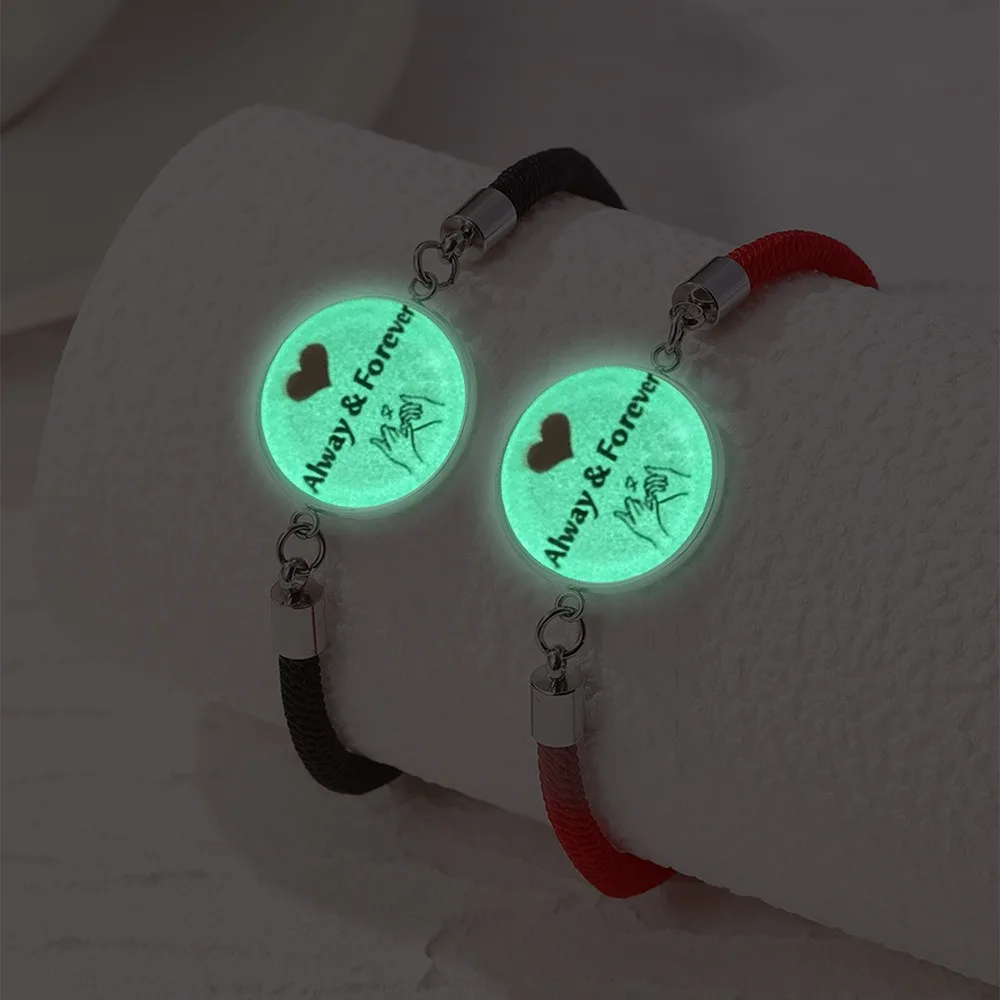 2Pcs Romantic Couple Bracelet Adjustable Stainless Steel Woven Bracelet Sun and Moon Lovers Glow in The Dark Charm Bracelet Gift