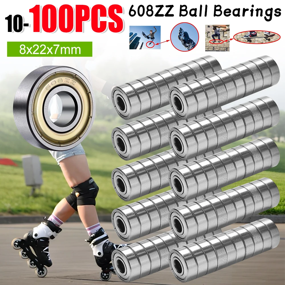 10-100Pcs 608ZZ Ball Bearings Carbon steel Double Shielded Miniature Deep Groove Skateboard Ball Bearings 8mm X 22mm X 7mm