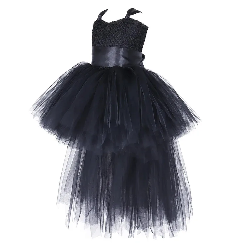 Sky03 Темная ведьма, костюмы на Хэллоуин для девочек, черный дьявол, ангел, нарядное платье со шлейфом и перьями, рога летучей мыши, дети High55Hu%