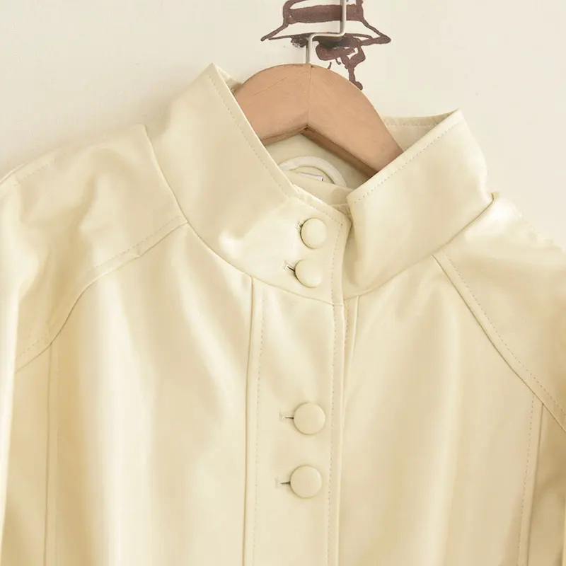 Jaqueta Fena de Couro PU Estilo Doce e Moderno, Gola Alta, Toque Sofisticado, Série  Fraance, Casaco Curto, Nova ...