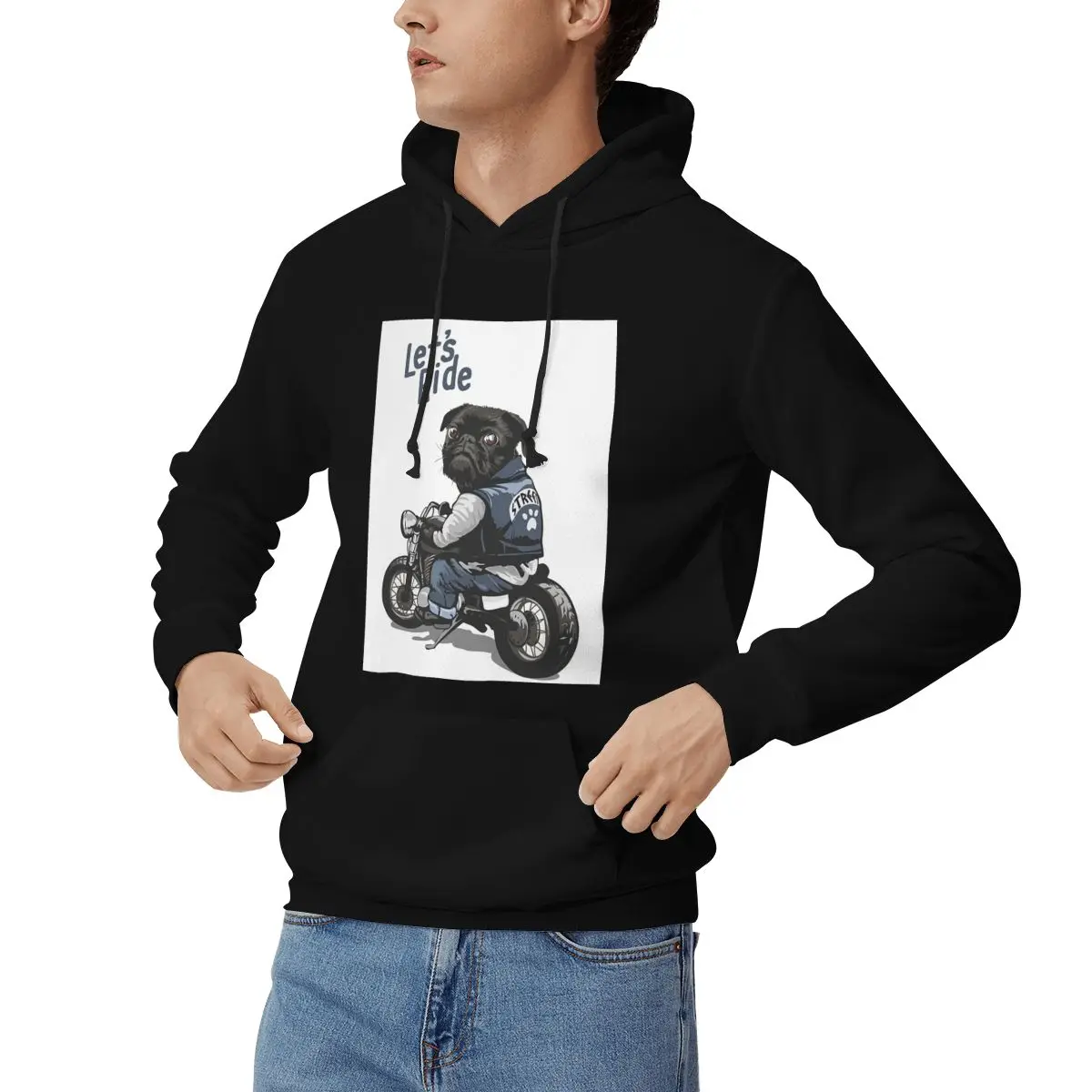 Let's Ride Motorcycle Big Bike Black Pug Dog Hoodies Men Women Casual Pullover Sweatshirt Hip Hop Long Sleeve  Autumn Winter