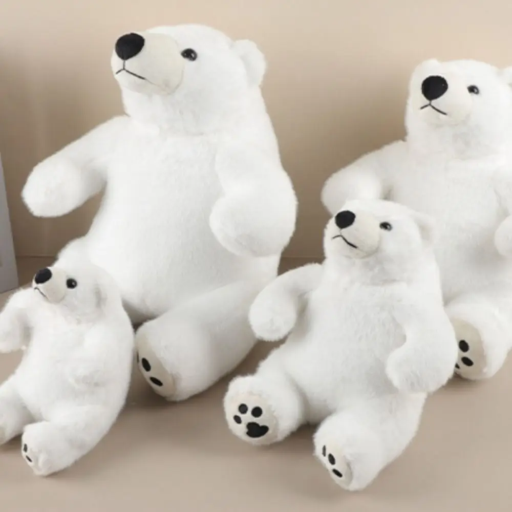 Pies grandes, oso Polar sentado, bufanda de juguete de peluche, muñeco de oso Polar relleno esponjoso, colección de muñecos de peluche de animales suaves