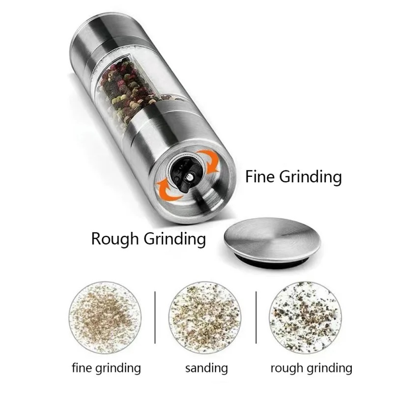 Salt and Pepper Grinder 2 in 1 Manual Stainless Steel Salt Pepper Mills with Adjustable Ceramic Grinding Spice Mill Kitchen Tool