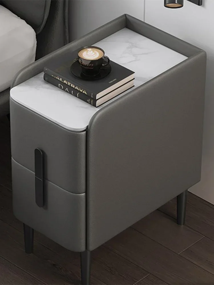 

Outstanding Moder Style Wooden Bedside Table Mini Narrow Leather Bedroom Nightstand Side Storage Cabinet With 2 Drawers Hotel En