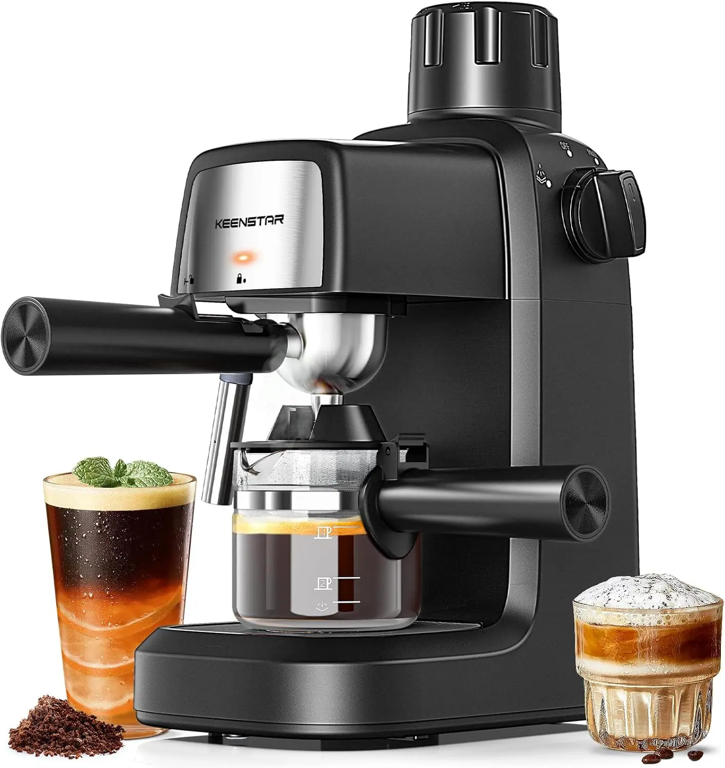 

Compact Espresso Machine with Milk Frother, 800W 3.5 Bar Pressure, 4 Cup Coffee Maker for Cappuccino or Latte, Fast Brewing