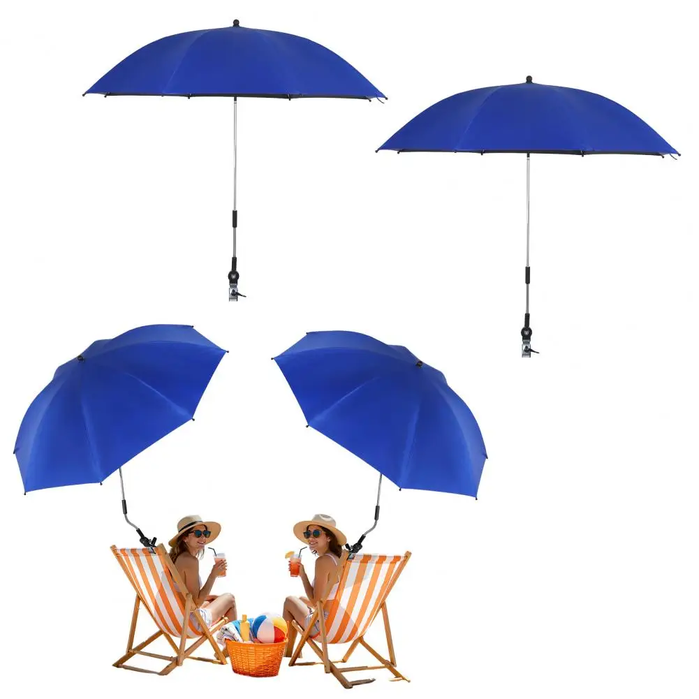 

Beach Umbrella, 2 Pcs 48 Inch 360-degree Adjustable Beach Umbrella With Clamp, UPF50+ Large Umbrella For Beach Chair, Golf Carts