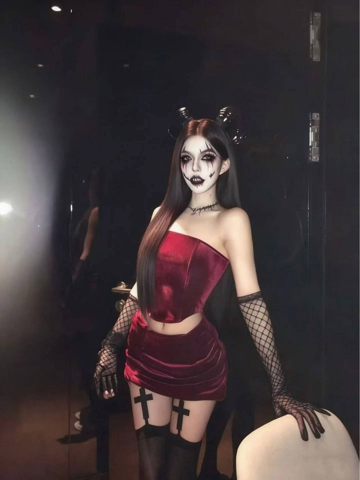 Zestaw Pure Desire Sexy: spódnica i koronkowy top typu bustier z wysokim stanem, wyszczuplający, kostium na Halloween, włókno poliestrowe, elastyczna talia f-le...