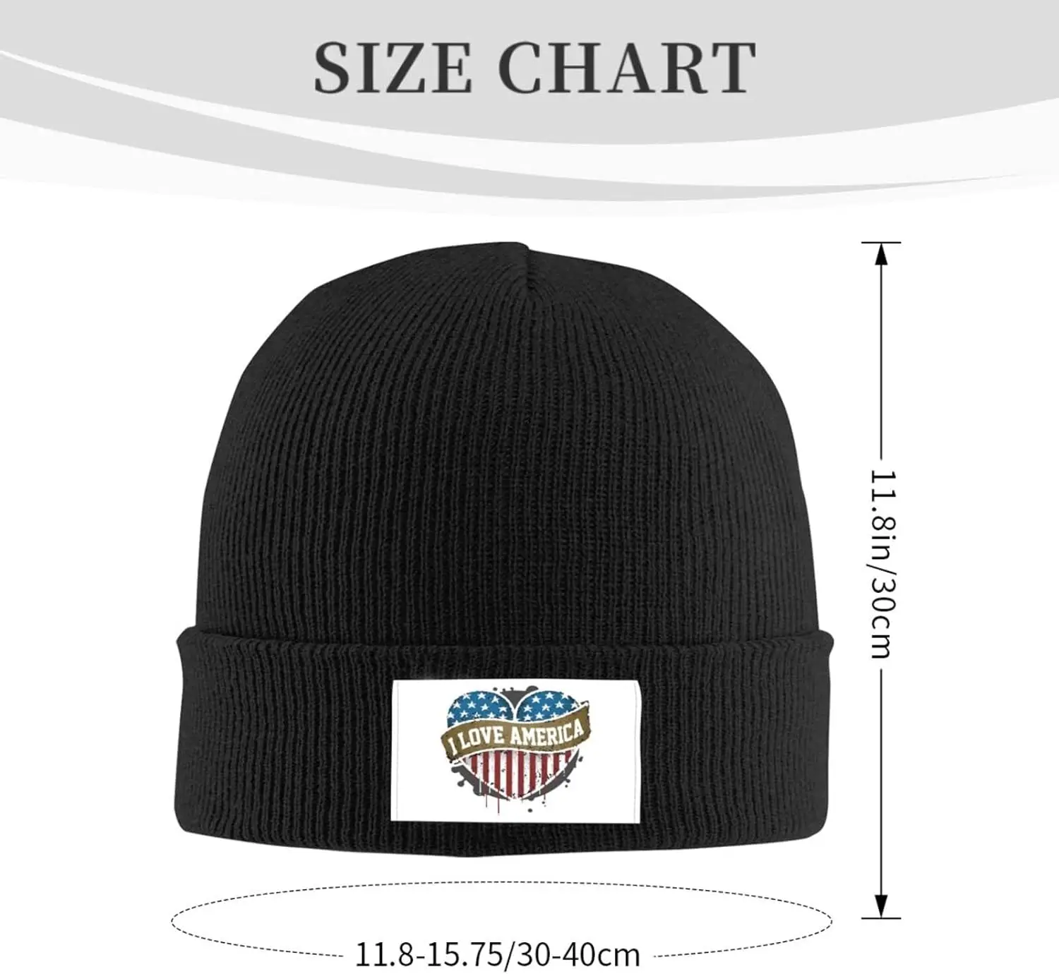 I Love America Heart Beanie Fit Men Women Winter Hat Warm Skull Knit Hats Soft Stretch Thick Cozy Fashion Knitted Cap Black