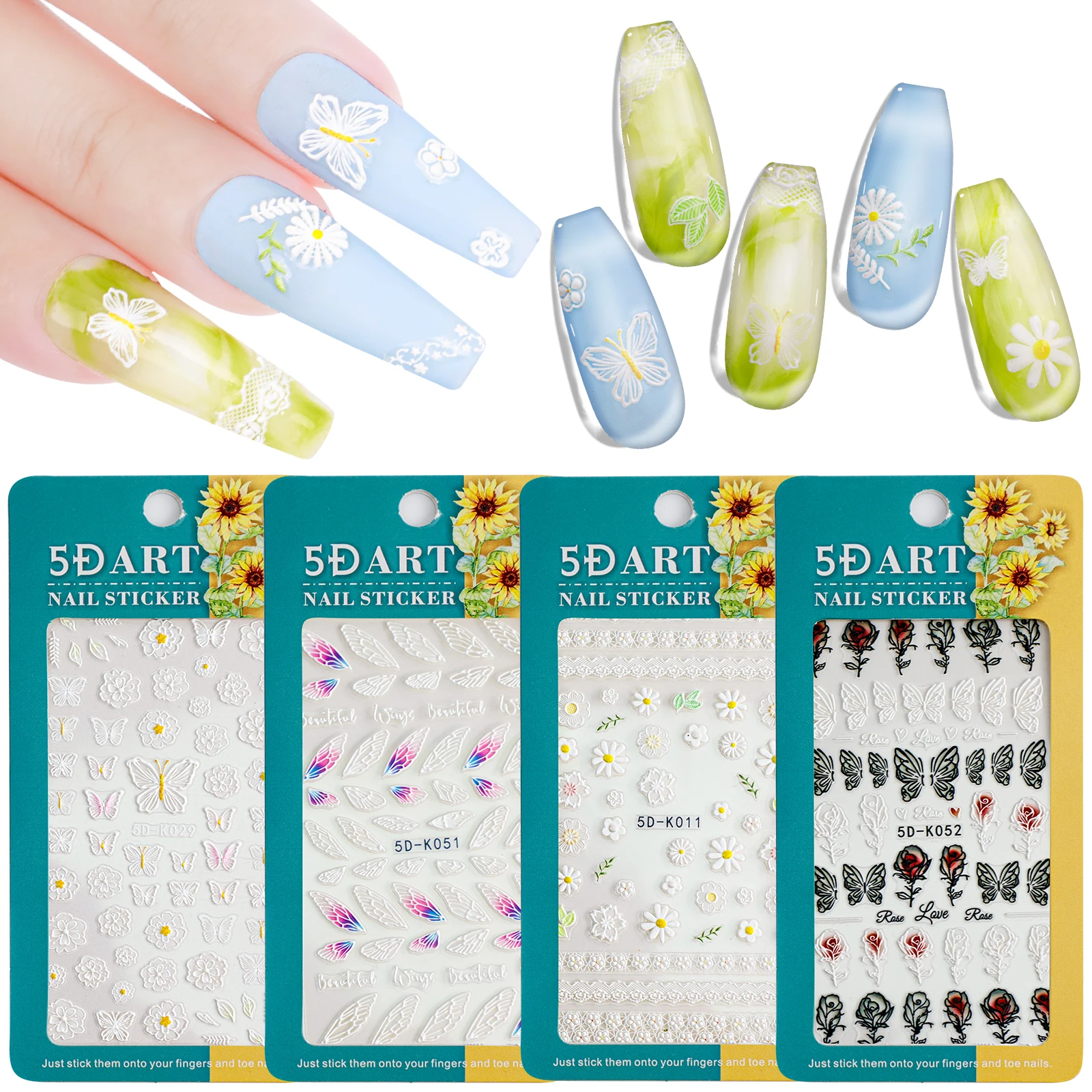 

5D Nail Stickers Flower White Cherry Blossoms Love Nail Art Decals Floral Leaf Sliders Manicure Decor Nail Art Accessories