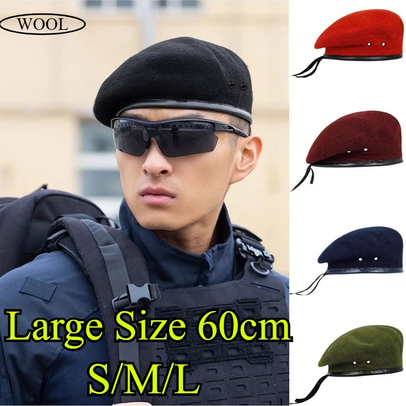 Extra Wide Beret Hat for Big Head - Devil Soldier StyleArmy Cap in Warm Wool for Winter, Unisex MilitaryAccessory
