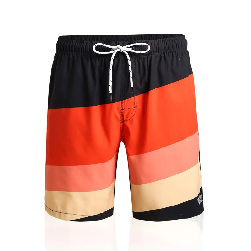 Plus-size losse, sneldrogende strandbroek heren zwart en rood contrasterende strandshort zwembroek Vakantie casual shorts