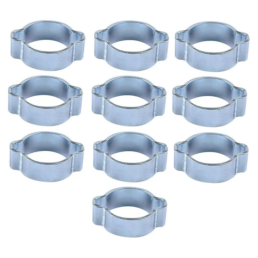 10pcs Double Ears Hose Clamp, 2 Ear Wide Adjustable 23-27mm Zinc-Plated Steel Hose Fuel Clamp Clips, Fuel Clamp Kit