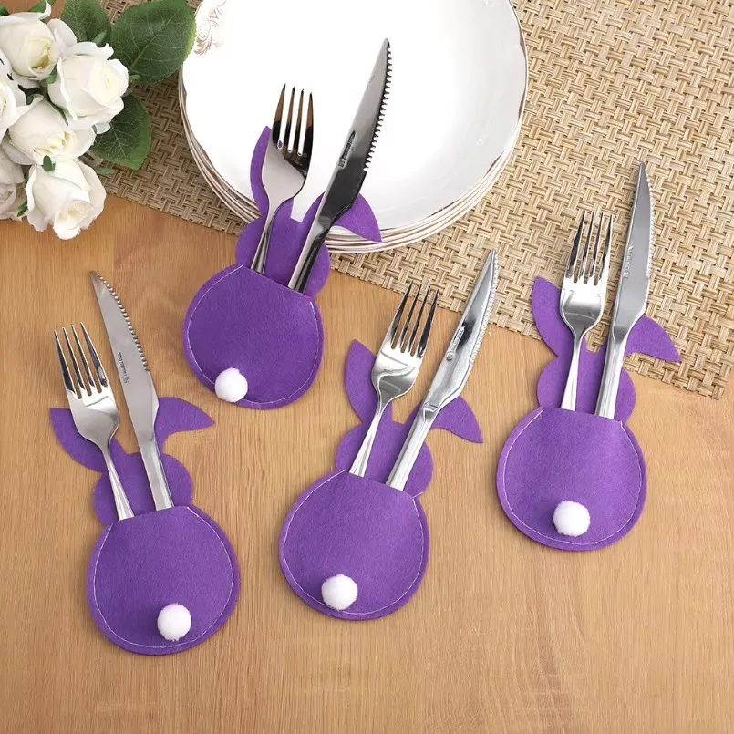 4Pcs Easter Bunny Felt Cutlery Holder Bag Happy Easter Decorations for Home Tableware Accessories Rabbit Cutlery Cover Bag Table - Image 4