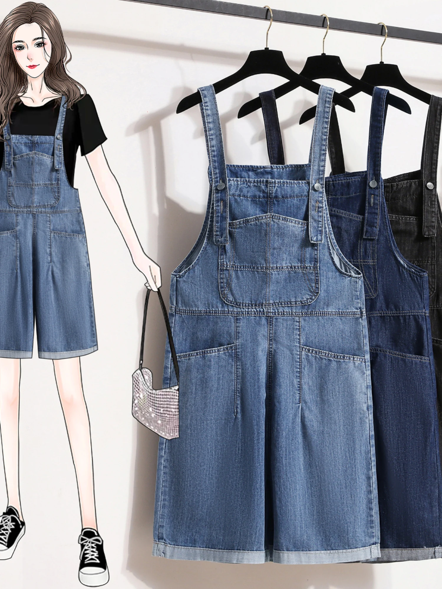 Combinaison en Denim avec poches pour femmes, Version coréenne, ample, large, demi-pantalon en Jean, polyvalent, couleur unie, short en Denim