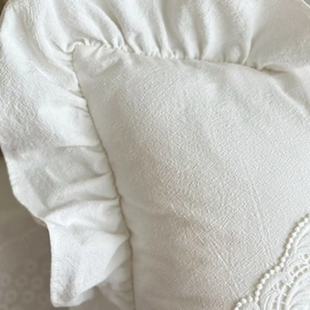 with Lotus Frill French Lace Pillow Cover Washed Material Soft Embroidered Cushion Cover Comfortable White Cotton Pillow Case