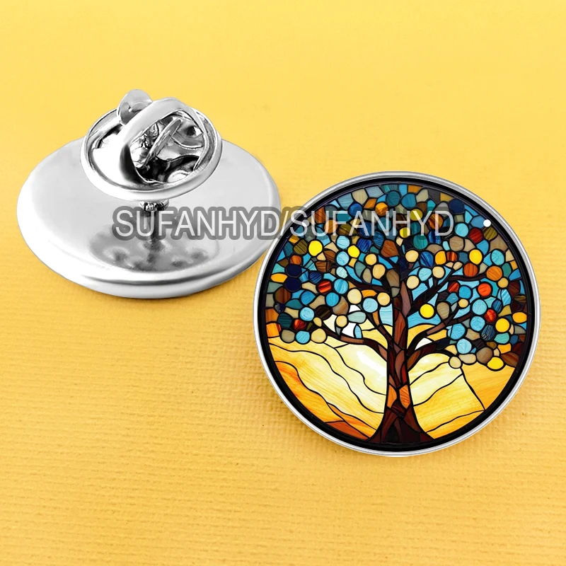 1 Pcs Stainless Steel Tree of Life Brooch Women Beautiful Flower and Trees Badge Charm Glass Gem Jewelry