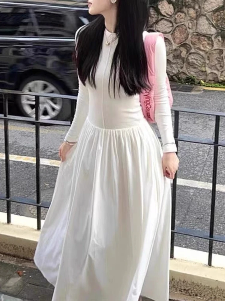 Vestidos de mujer lisos sencillos que combinan con todo, elegantes estudiantes, vacaciones jóvenes, ropa de calle ajustada francesa, Vestido Ins elegante de otoño