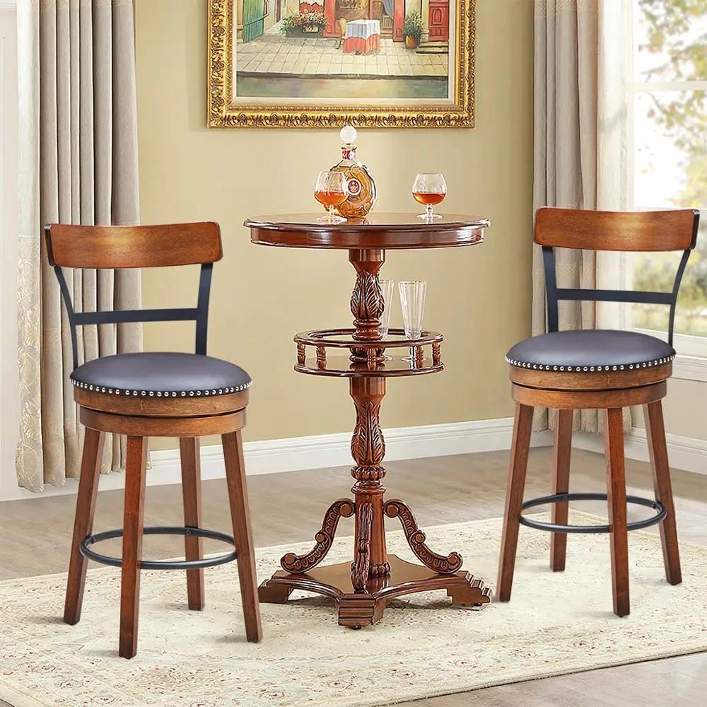 Set of 2 BarStool 25.5" Swivel Counter Height Dining Chair with Rubber Wood Legs