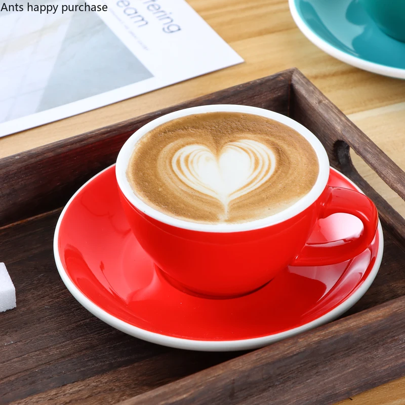 150ml Coffee Cup Saucer White Rim Solid Color Ceramic Mug Cappuccino Cups Coffee Mug Milk Tea Cup Afternoon Tea Cups Milk Mugs