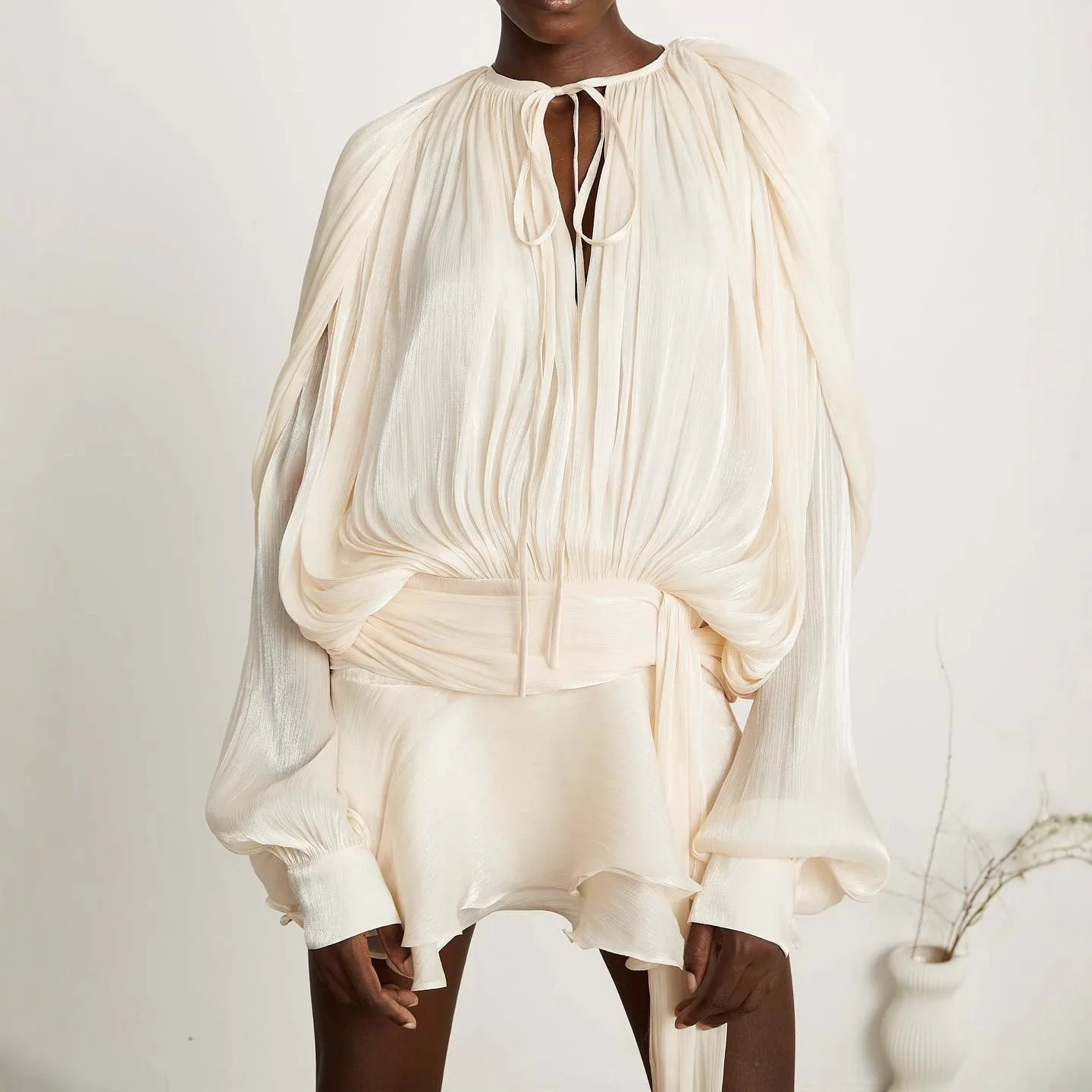 2025 New French Style Puff Sleeve Dress Fashion Loose Lace-up Sheer Set with Leggings Summer Dress Robe Vestido Women Elegant