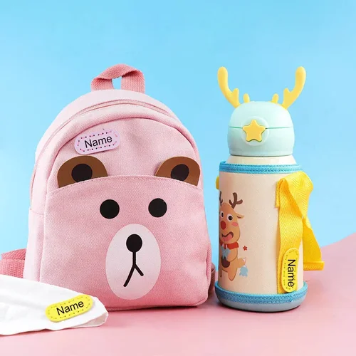 Imagen 2 del producto Etiqueta de nombre de ropa Etiqueta personalizada de estudiante de cuero Etiqueta de nombre de ropa de niño y niña Etiqueta de avatar de dibujos animados Etiqueta de regreso a la escuela