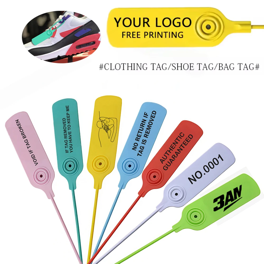 100 Stück individuelle Logo-Sneaker-Etiketten aus Kunststoff, Einweg-Siegel, personalisierte Marken-Drucketiketten für Kleidung, Schuhe, Bekleidung, 200 mm – Detail 7