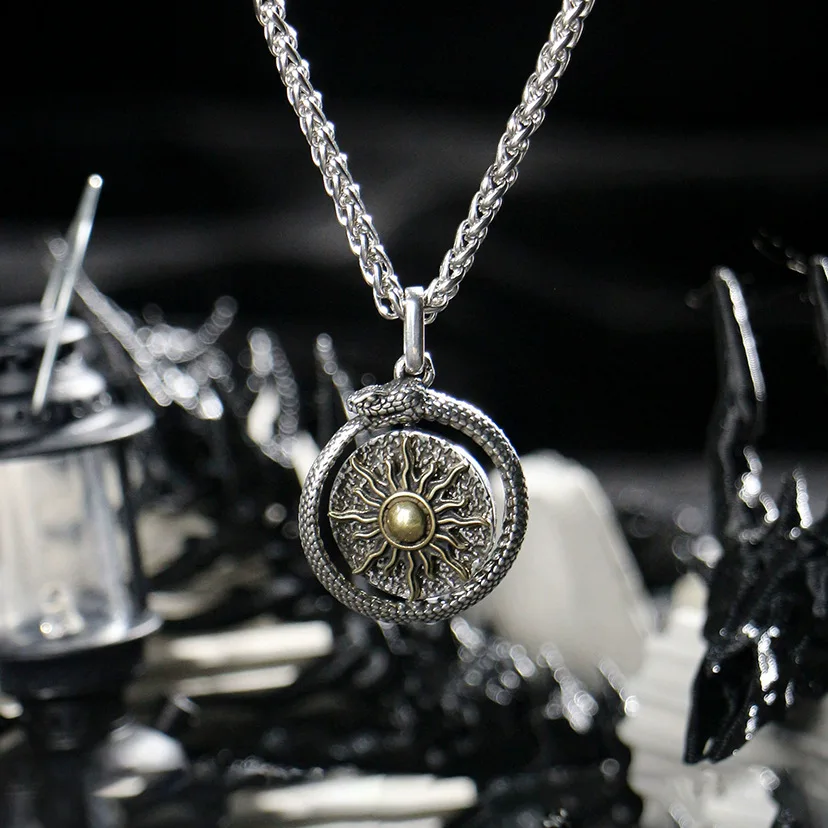 Silver Rotating Retro Serpent Celestial Necklace, Small and Versatile, High End Jewelry