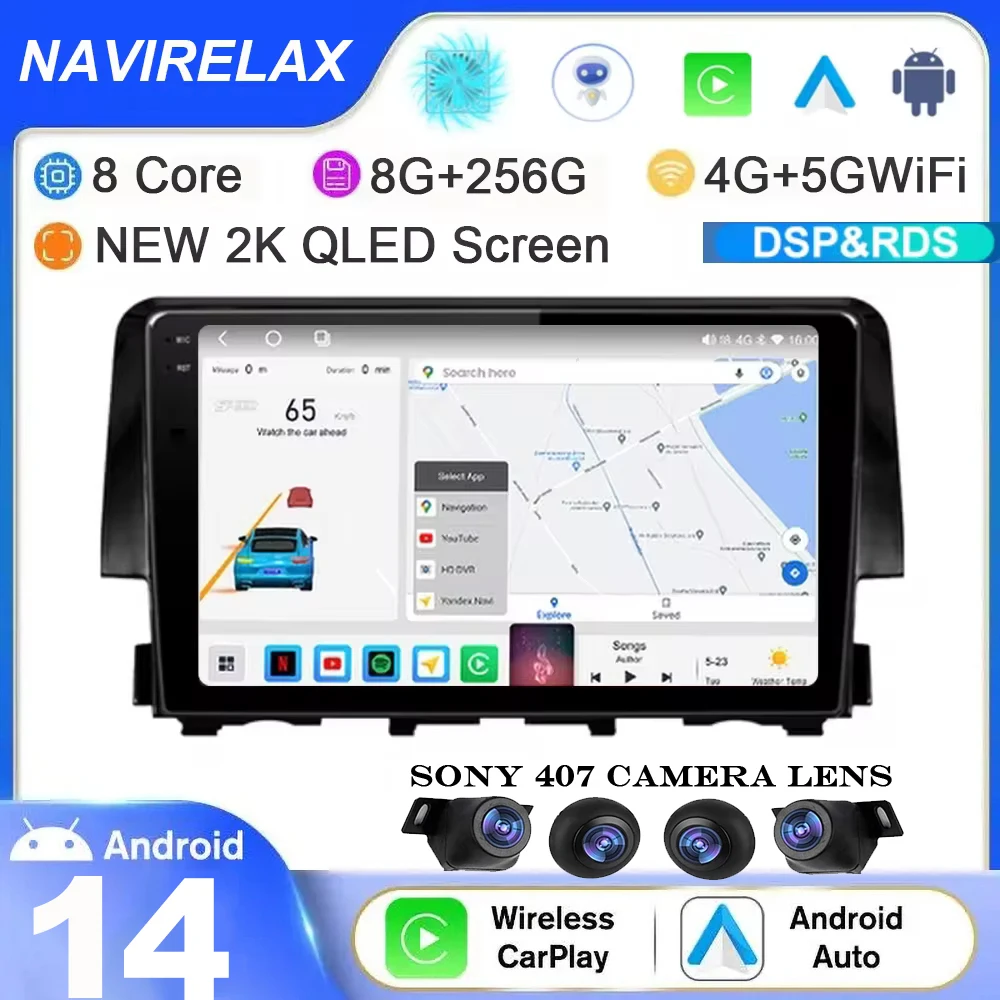 

Android Auto Radio Carplay For Honda Civic 2015 2016 2017 2018 2019 2020 Multimedia GPS Navigation Player MirrorLink 4G Wifi DVR