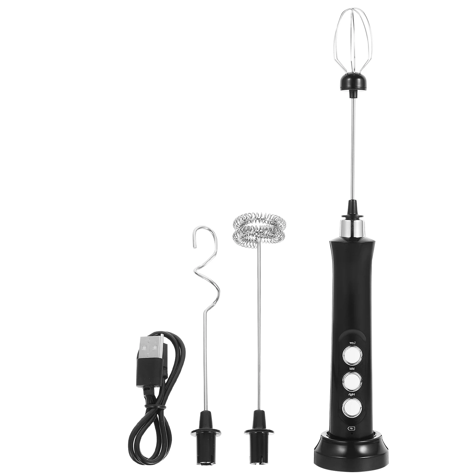 

Egg Beater Milk Frother Black USB Rechargeable Mini Hand Mixer Coffee Foam Machine Stainless Steel