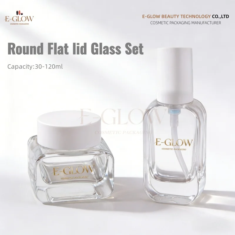 【Logo Custom】1Pcs Luxury Clear Glass Skincare Packaging 50g 100ml Cosmetics Containers Glass Lotion Bottle with Pump for Lotions