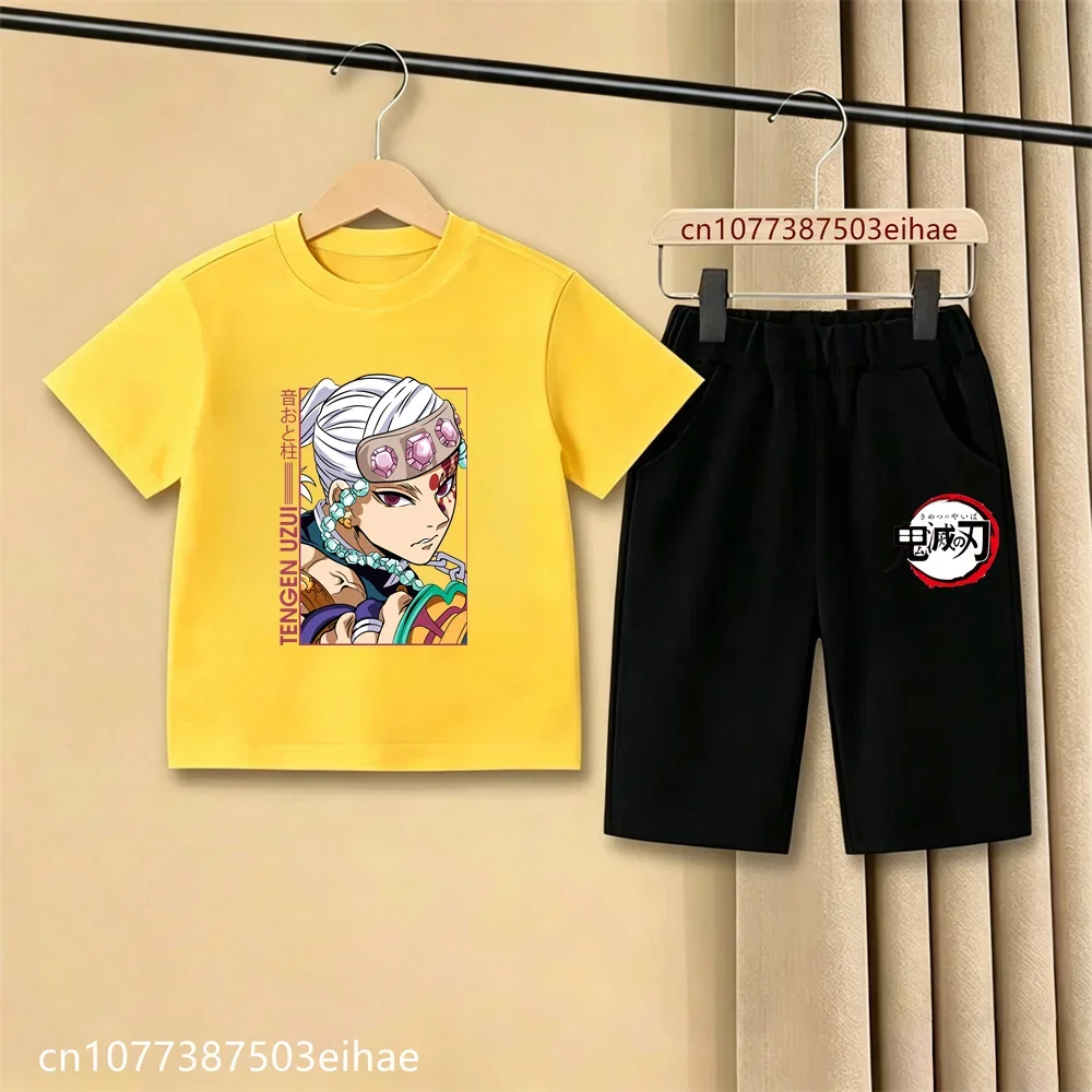 Demon Slayer Ghost Blade Anime Clothing Set for Boys And Girls Lightweight Breathable T-Shirt And Shorts Casual Summer Wear
