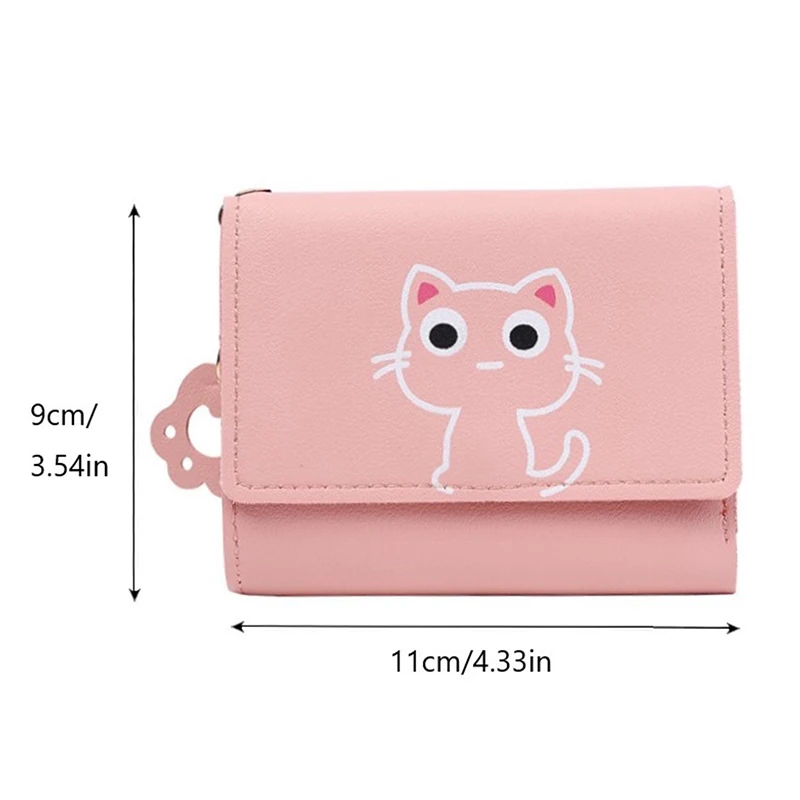 Cartera corta de gato bonito para mujer, monedero de cuero para niñas, tarjetero